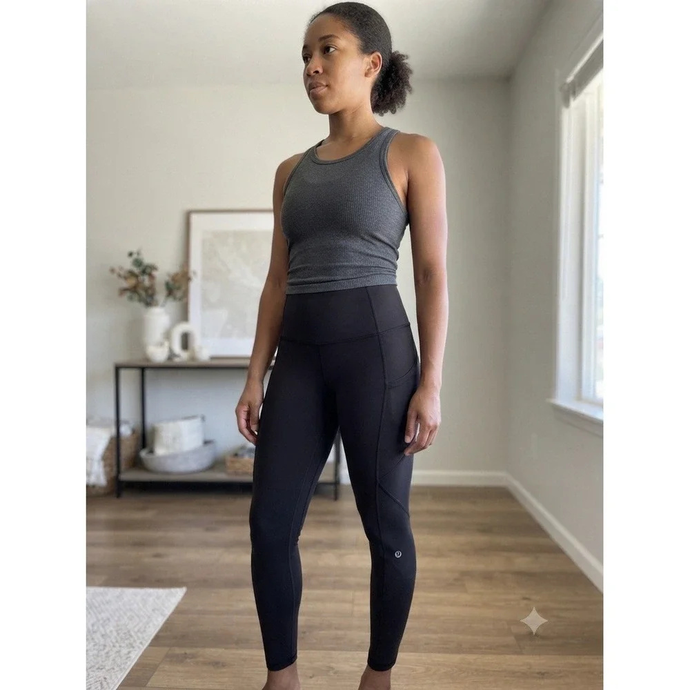 Lululemon Women's Black Athletic Leggings with Side Pockets High Rise 8